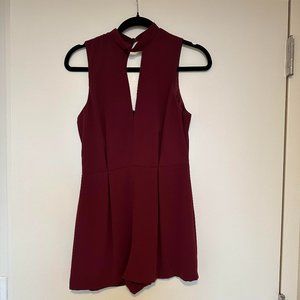 Topshop Burgundy with Black Lace Romper - High Collar Keyhole Open Back